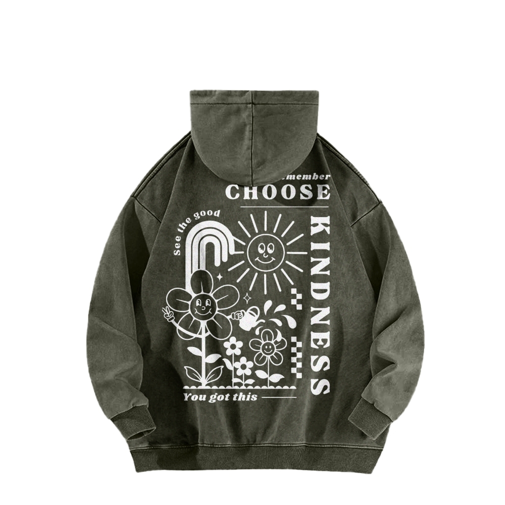 Choose Kindness Casual Washed Hoodie-moweekender