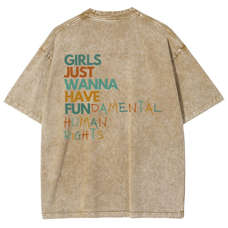Girls Just Wanna Have Fundmental Humanrghts Vintage Snowflake Washed T-Shirt-moweekender
