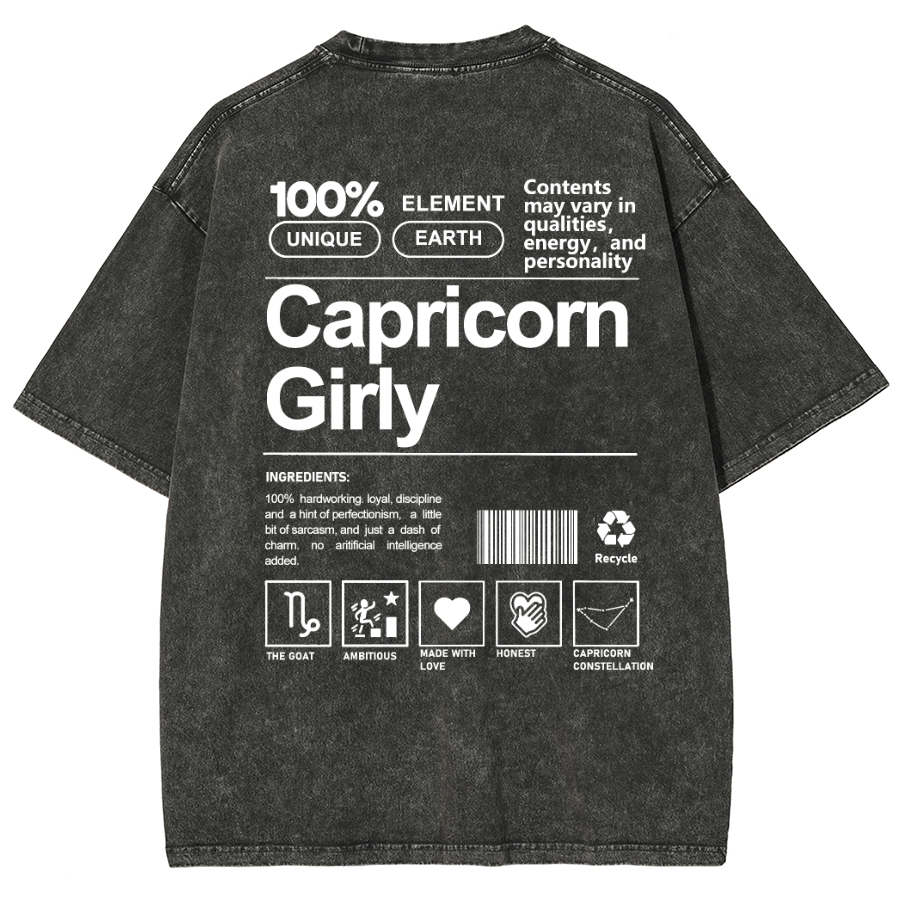Capricorn Girly Unisex Fit Washed Oversized T-Shirt-moweekender