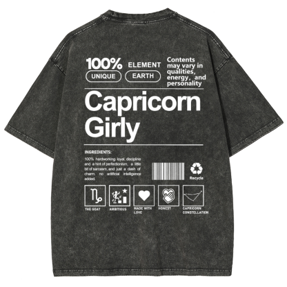 Capricorn Girly Unisex Fit Washed Oversized T-Shirt-moweekender