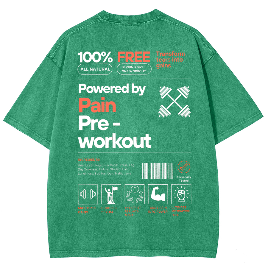 Powered by PainPre-workout Unisex Printed Retro Washed Short Sleeved T-Shirt-moweekender
