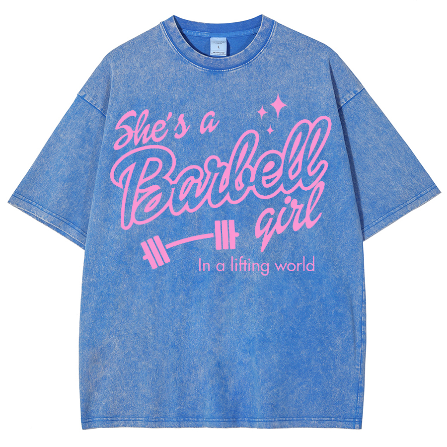 She Is A Barbell Qirl In A Lifting World Unisex Fit Washed Oversized T-Shirt-moweekender