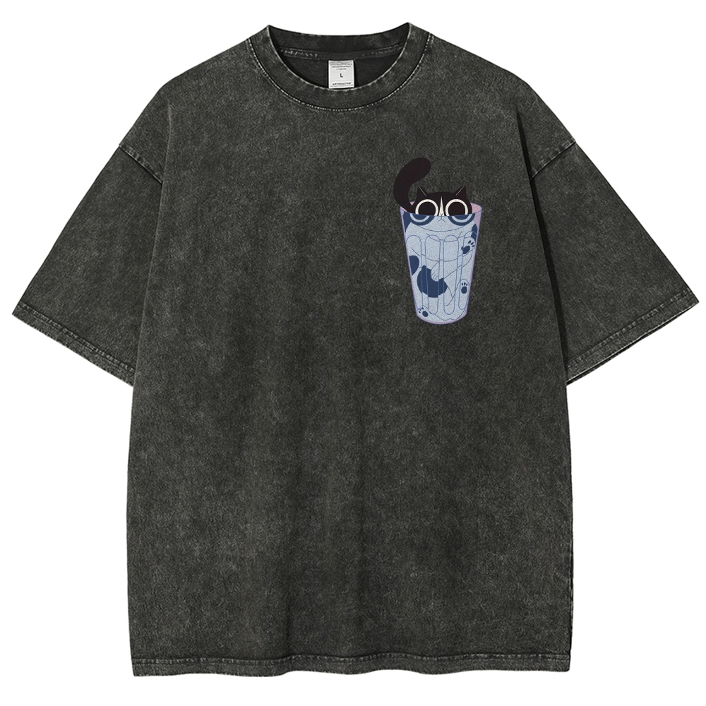 Cute Cat Unisex Fit Washed T-Shirt-moweekender