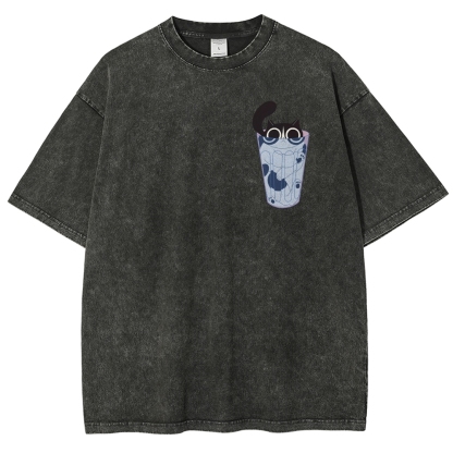 Cute Cat Unisex Fit Washed T-Shirt-moweekender