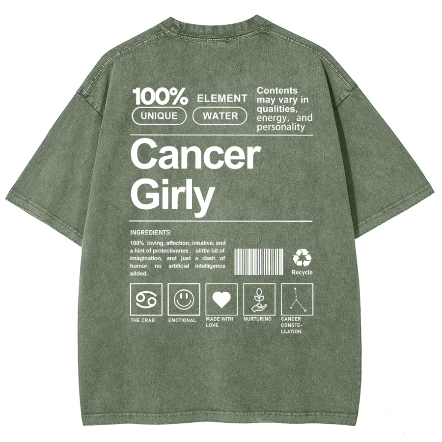 Cancer Girly Unisex Fit Washed Oversized T-Shirt-moweekender