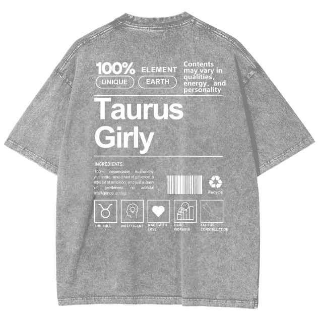 Taurus Girly Unisex Fit Washed T-Shirt-moweekender