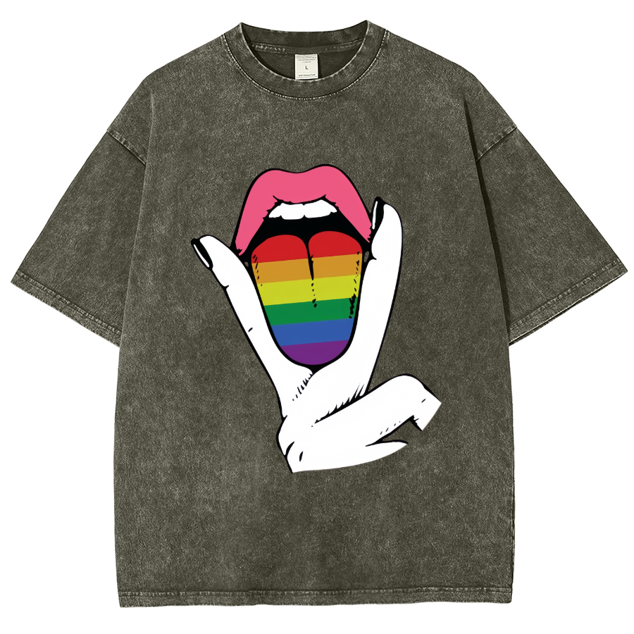 Rainbow Tongue Washed Oversized T-Shirt-moweekender