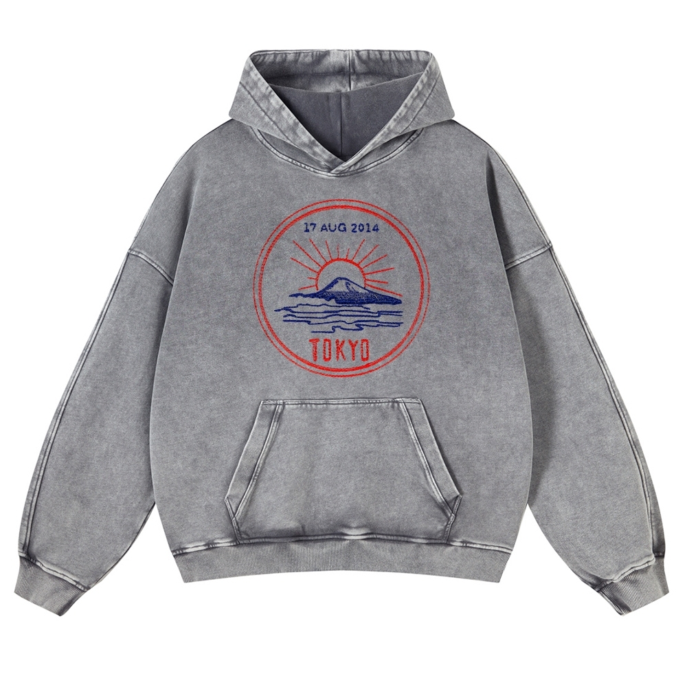 Tokyo Sunrise Sea Pattern Vintage Washed Hoodie-moweekender