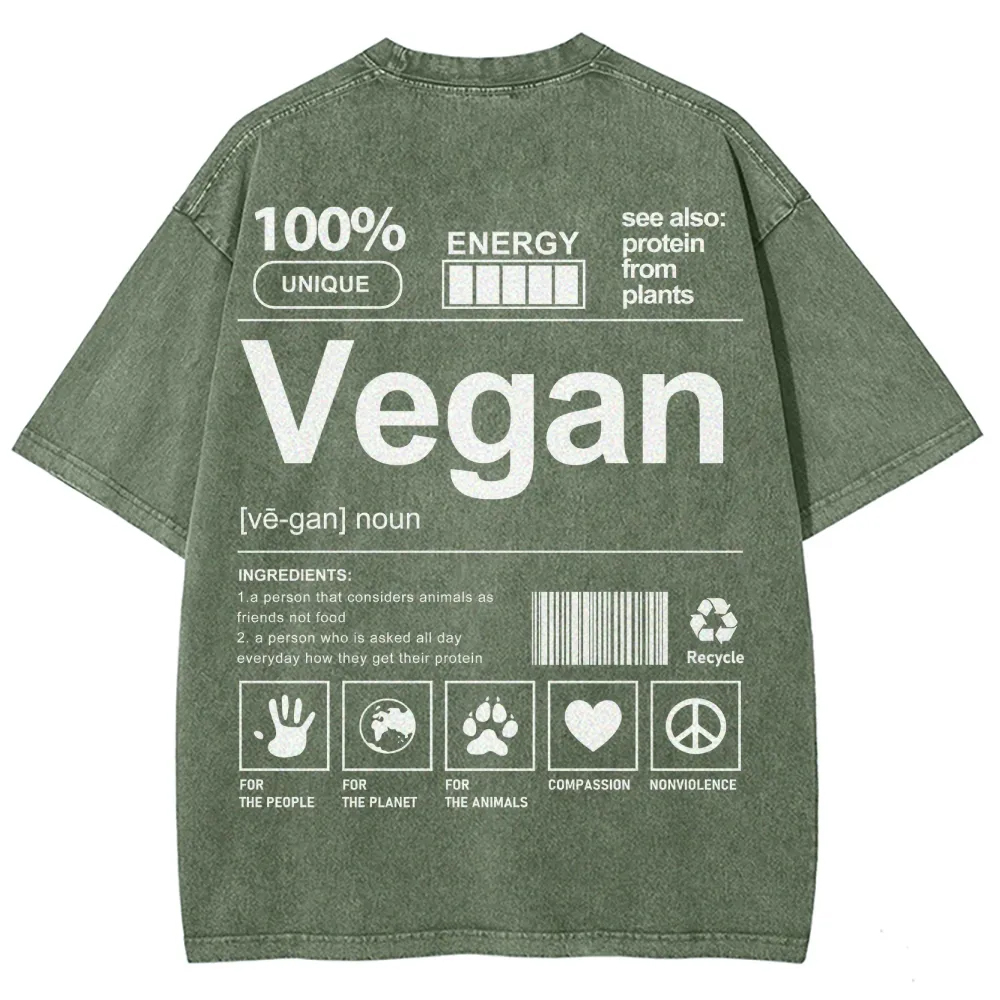 Vegan Pattern Washed Vintage Short Sleeves T-Shirt-moweekender