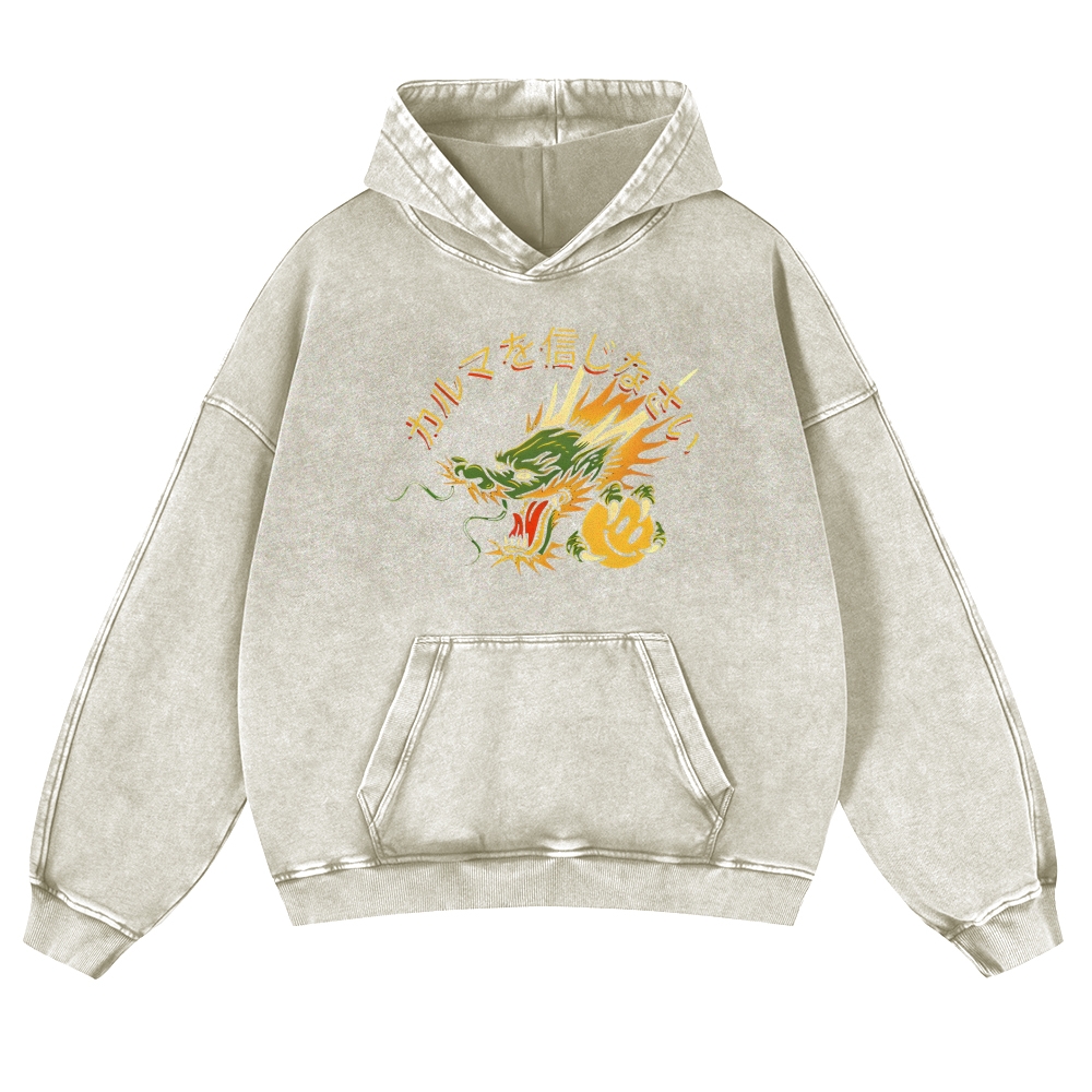 Japanese Dragon Pearl Pattern Vintage Washed Hoodie-moweekender