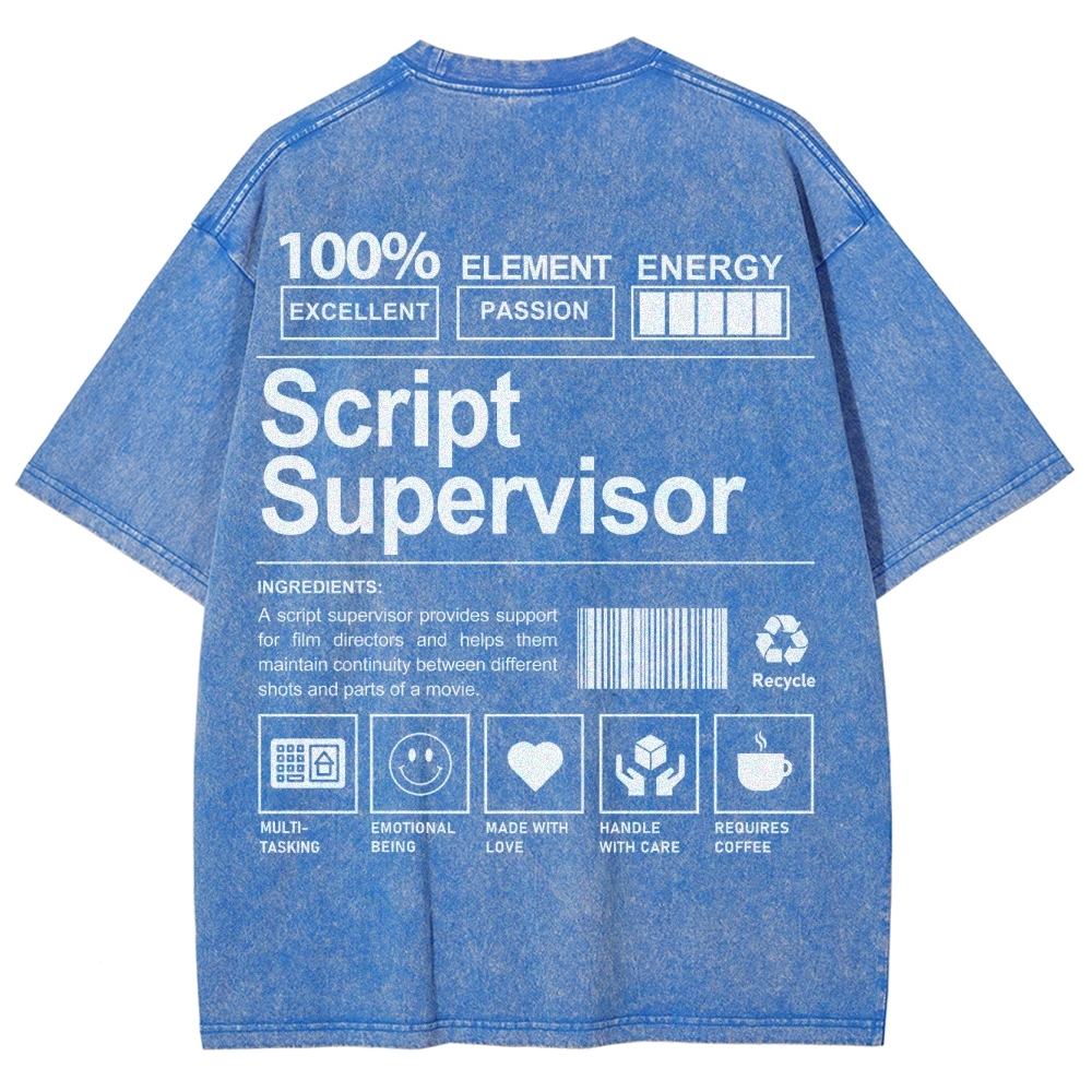 Script Supervisor Pattern Washed Vintage Short Sleeves T-Shirt-moweekender