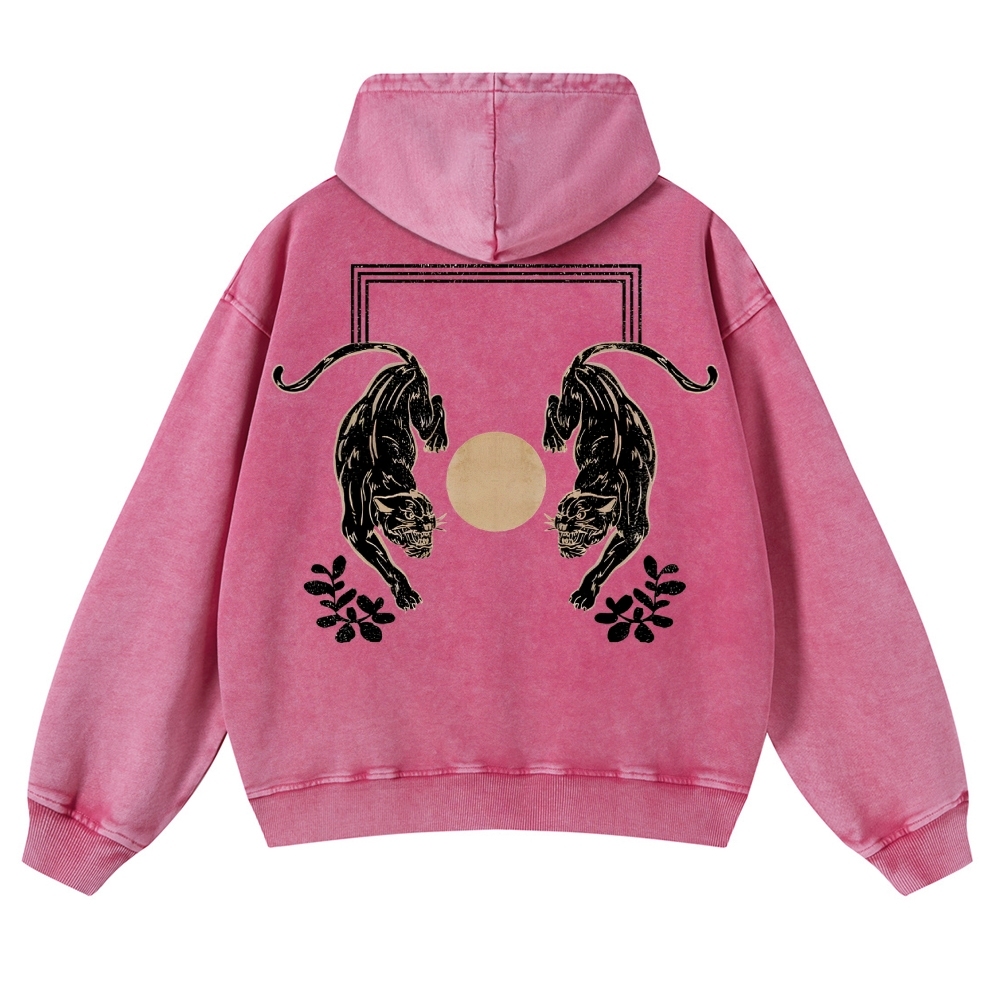 Fierce Panther Pattern Vintage Washed Hoodie-moweekender