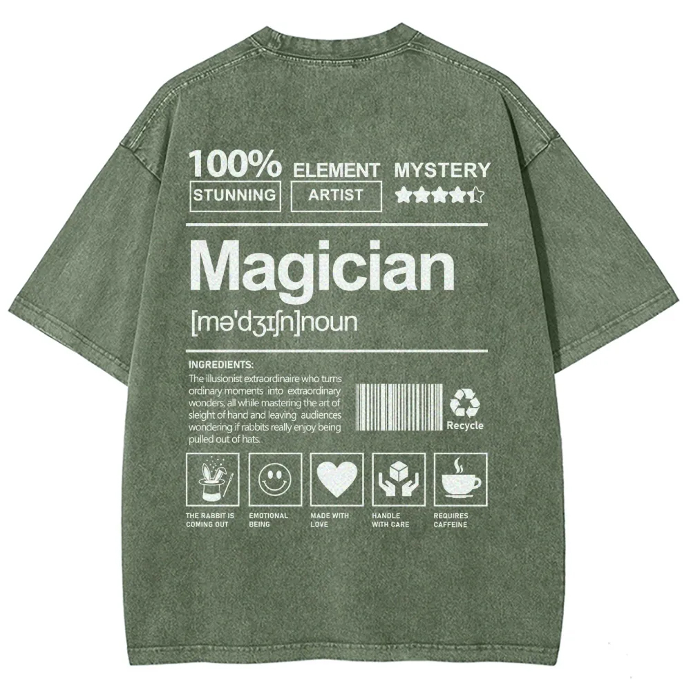 Magician Pattern Washed Vintage Short Sleeves T-Shirt-moweekender