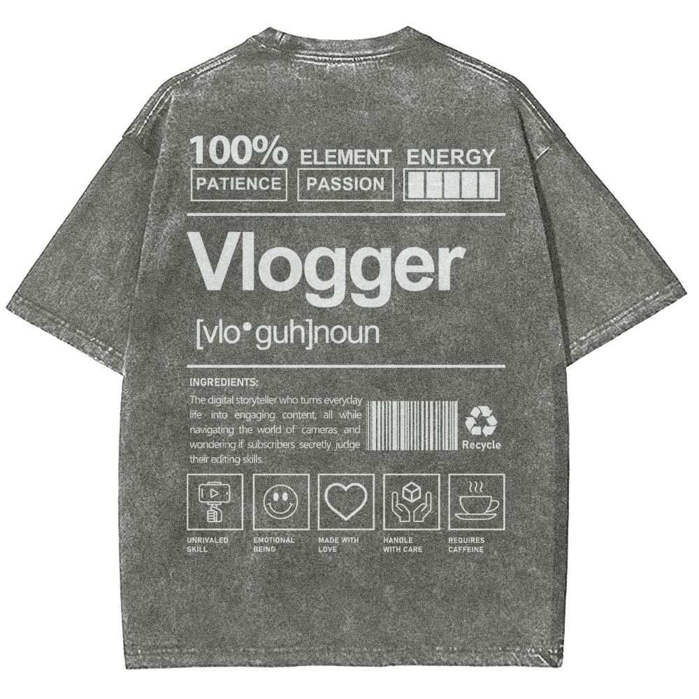 Vlogger Pattern Washed Vintage Short Sleeves T-Shirt-moweekender