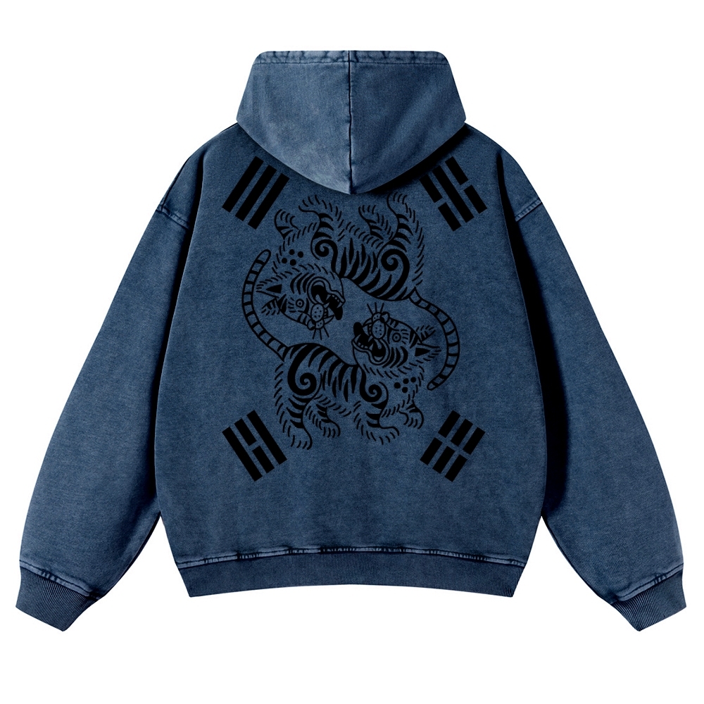 Tiger Eight-Diagram Vintage Washed Hoodie-moweekender