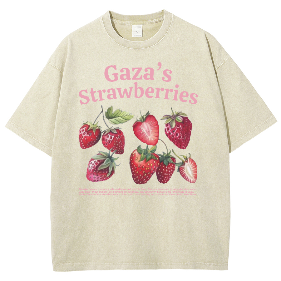 Gaza's Strawberries Fruits Unisex Fit Washed Oversized T-Shirt-moweekender