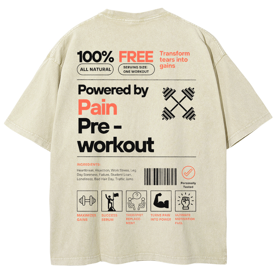 Powered by PainPre-workout Unisex Printed Retro Washed Short Sleeved T-Shirt-moweekender