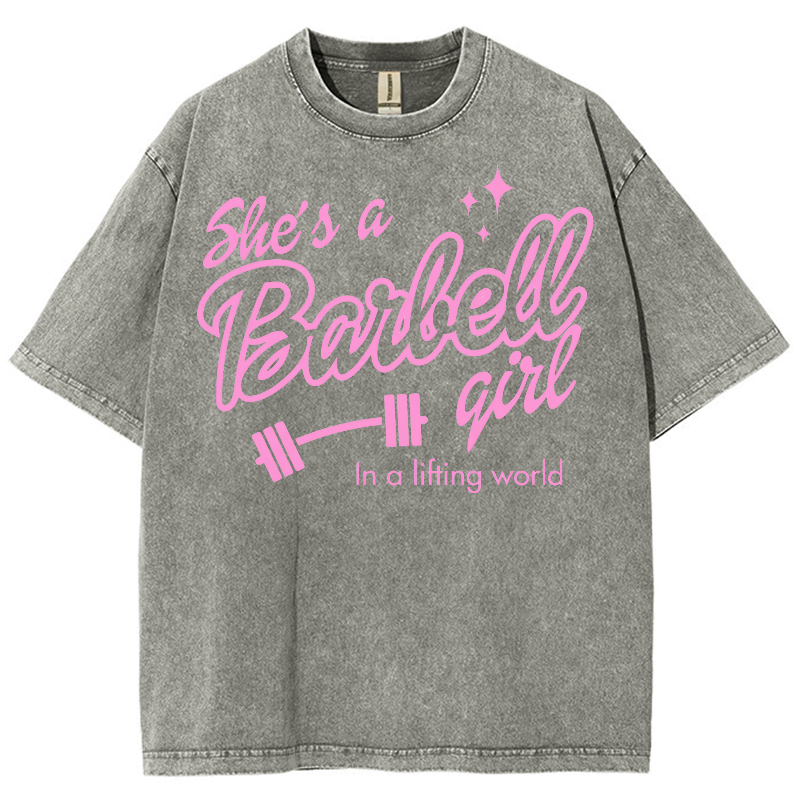 She Is A Barbell Qirl In A Lifting World Unisex Fit Washed Oversized T-Shirt-moweekender