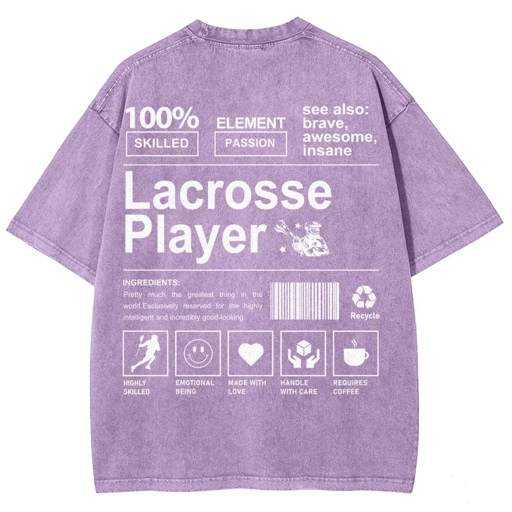 Lacrosse Player Pattern Washed Vintage Short Sleeves T-Shirt-moweekender