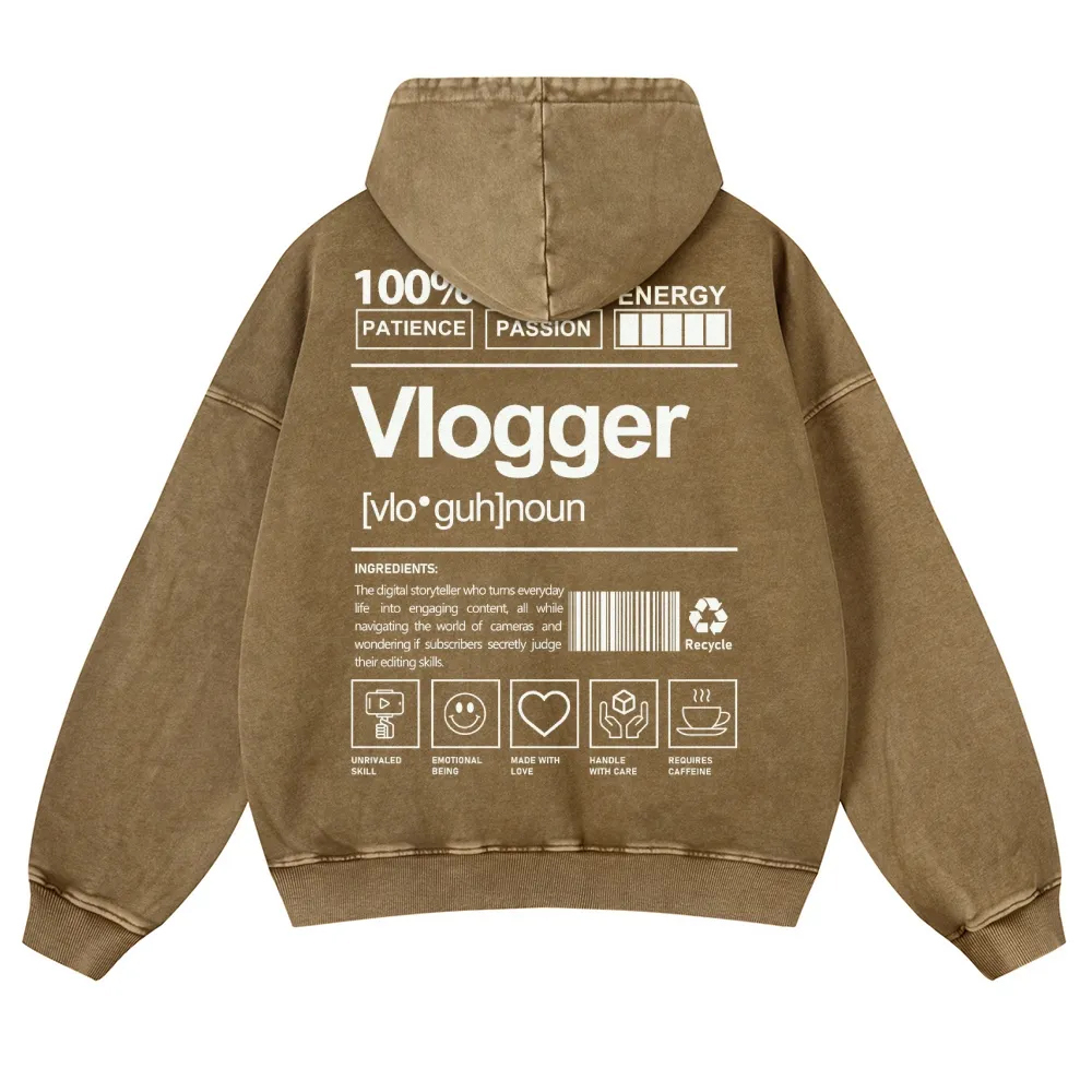 Vlogger Printed Vintage Washed Hoodie-moweekender