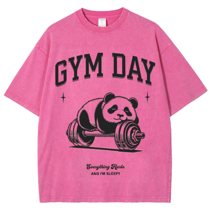 Gym Day Everything Hurts & I'm Sleepy Unisex Fit Washed Oversized T-Shirt-moweekender