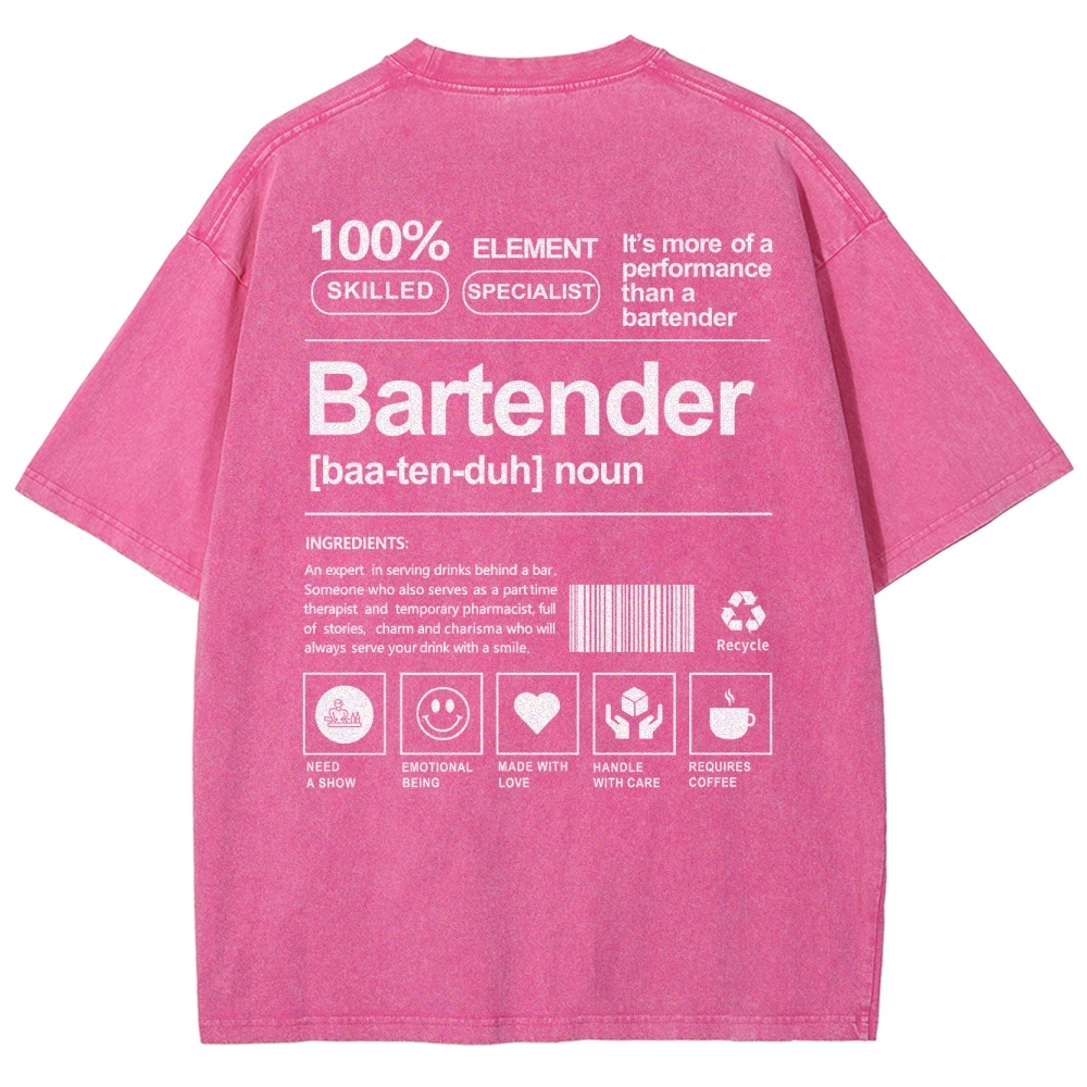 Bartender Printed Washed Vintage Short Sleeves T-Shirt-moweekender
