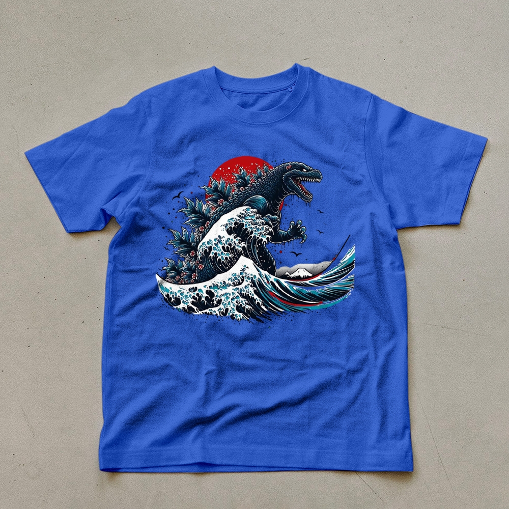 Godzilla Wave Ukiyoe Pattern Unisex Prints T-Shirt-moweekender