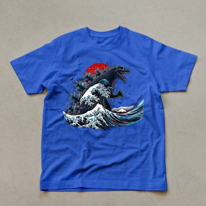 Godzilla Wave Ukiyoe Pattern Unisex Prints T-Shirt-moweekender