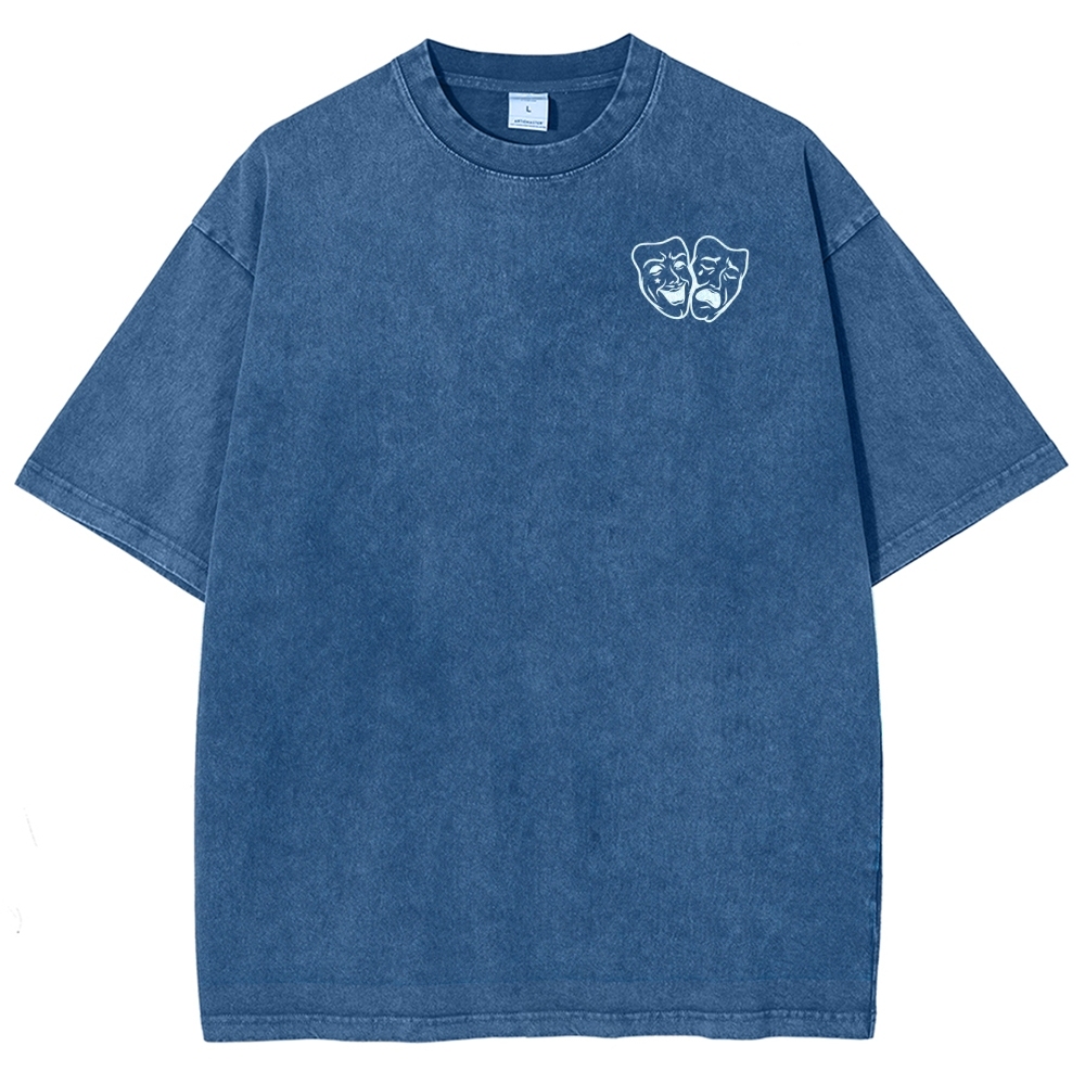 Comedian Pattern Washed Vintage Short Sleeves T-Shirt-moweekender