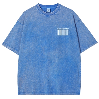 Screenwriter Pattern Washed Vintage Short Sleeves T-Shirt-moweekender