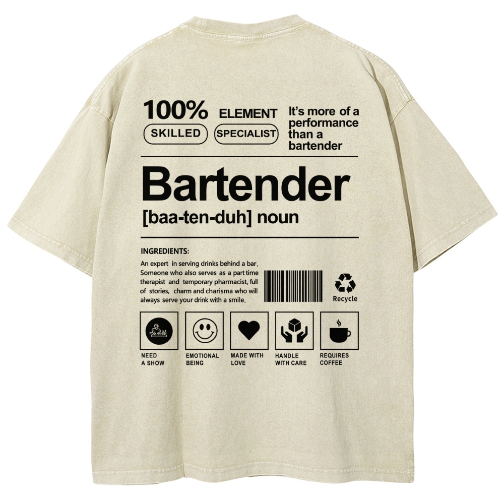 Bartender Printed Washed Vintage Short Sleeves T-Shirt-moweekender
