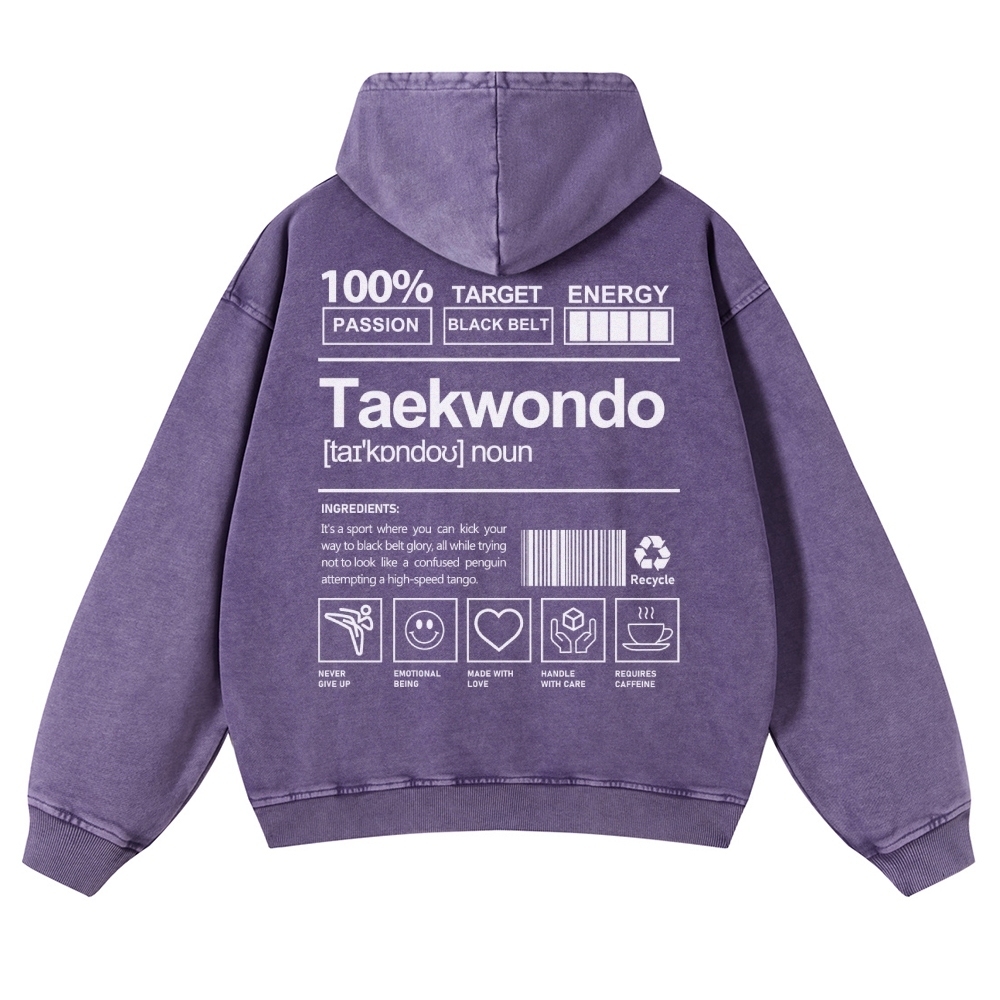 Taekwondo Printed Vintage Washed Hoodie-moweekender