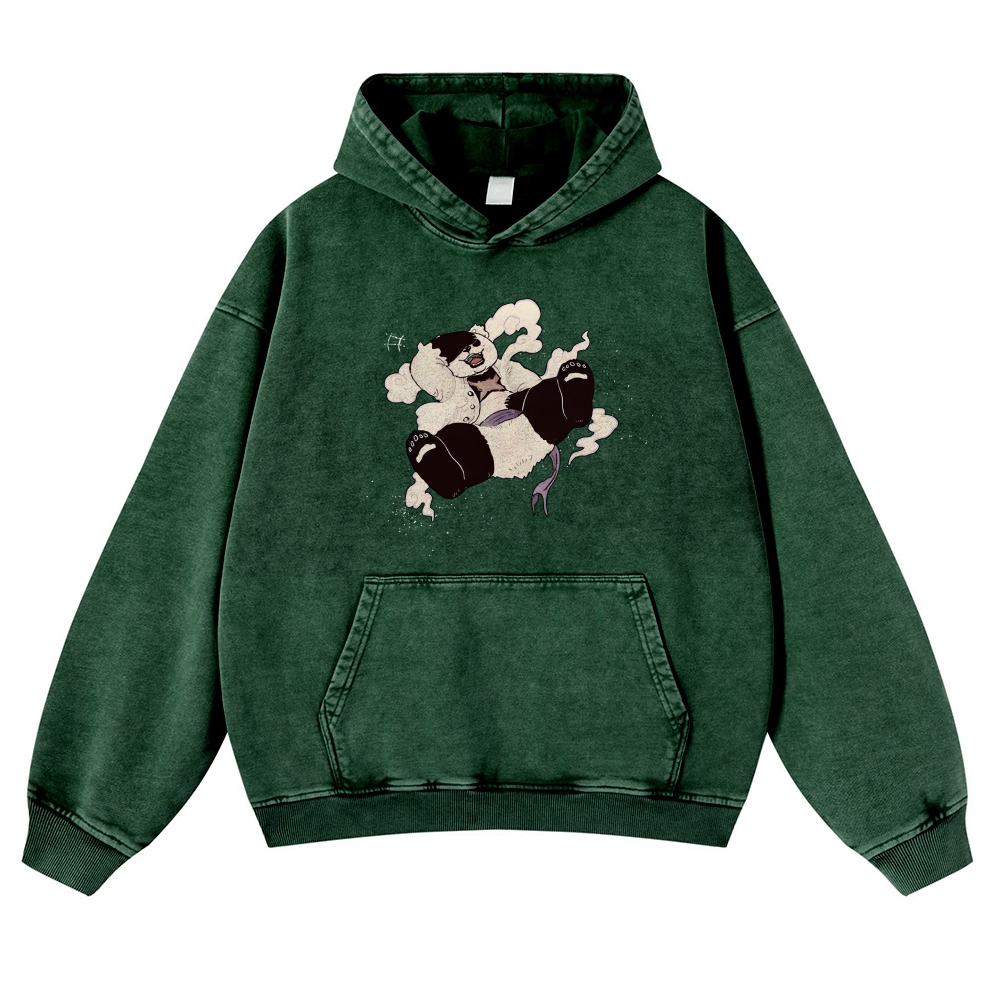 Casual Panda Pattern Vintage Washed Hoodie-moweekender