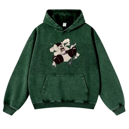 Casual Panda Pattern Vintage Washed Hoodie-moweekender