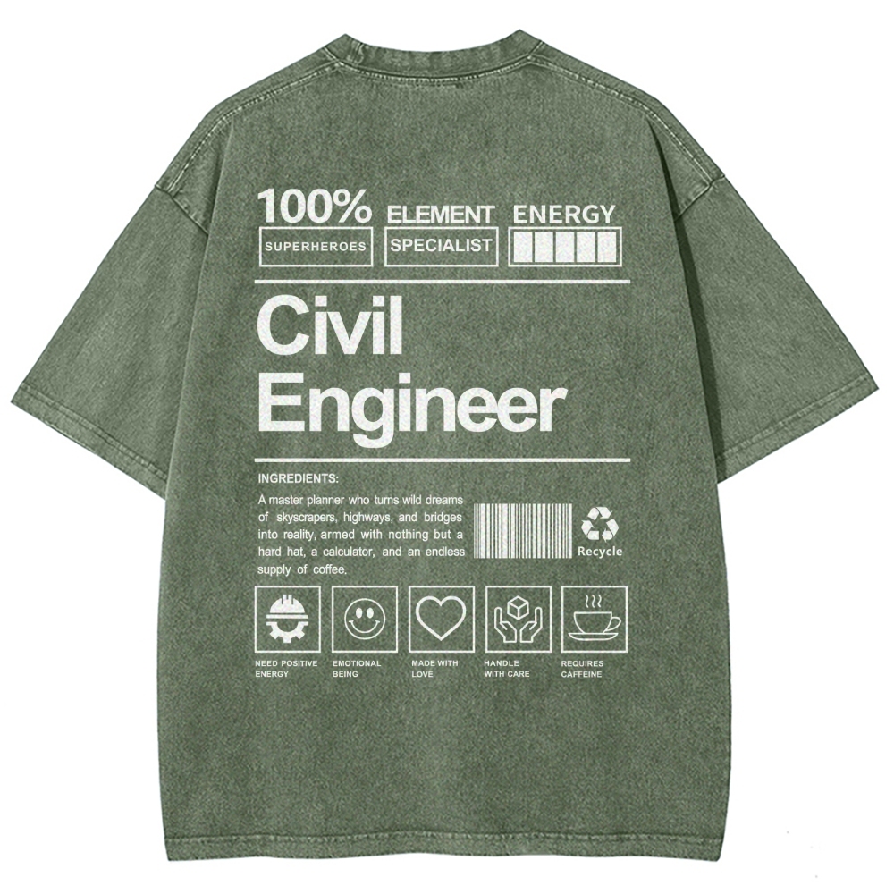 Civil Engineer Washed Vintage Short Sleeves T-Shirt-moweekender