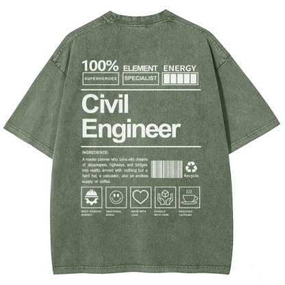 Civil Engineer Washed Vintage Short Sleeves T-Shirt-moweekender