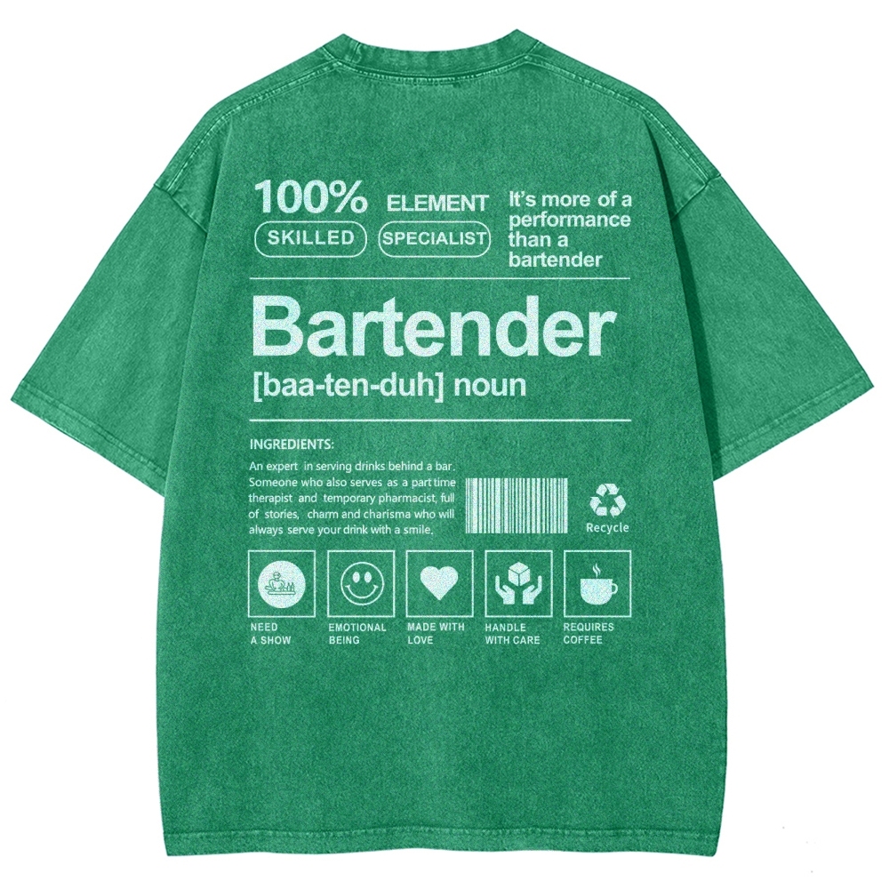 Bartender Printed Washed Vintage Short Sleeves T-Shirt-moweekender