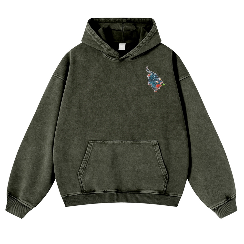 Fire Leopard Pattern Vintage Washed Hoodie-moweekender