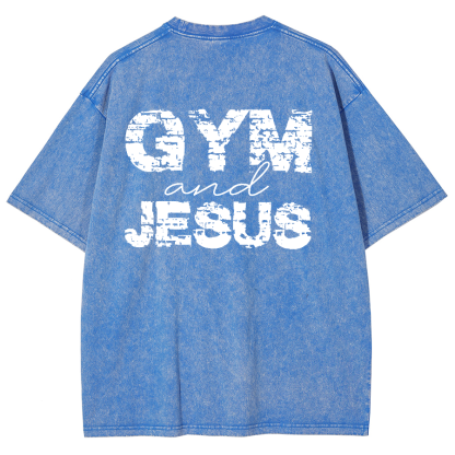 Gym And Jesus Unisex Fit Washed Oversized T-Shirt-moweekender