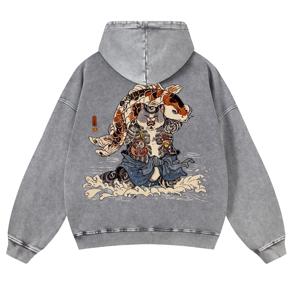 Japan Cat Story Vintage Washed Hoodie-moweekender