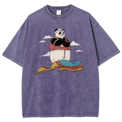 Arab Panda Pattern Washed Vintage Short Sleeves T-Shirt-moweekender