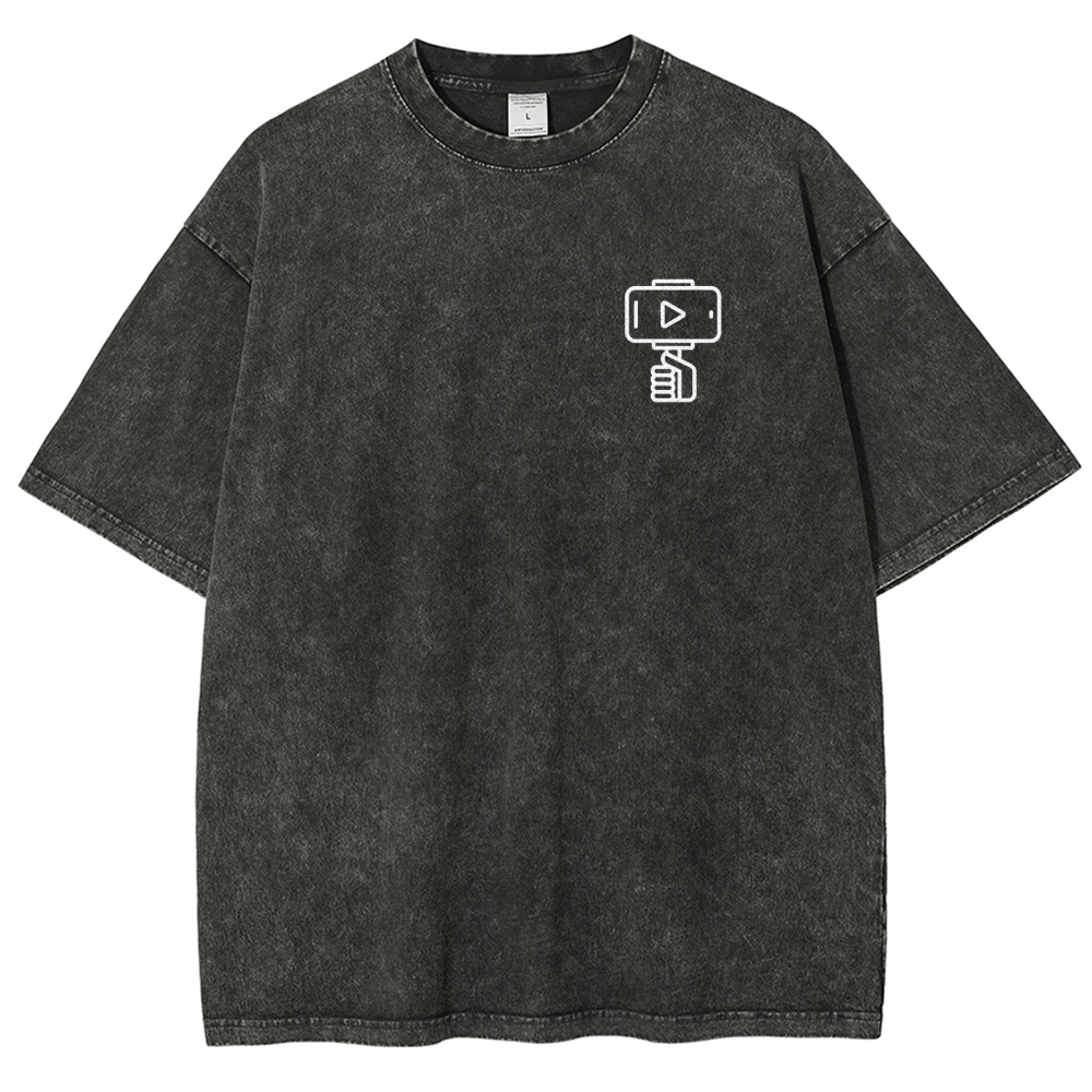 Vlogger Pattern Washed Vintage Short Sleeves T-Shirt-moweekender