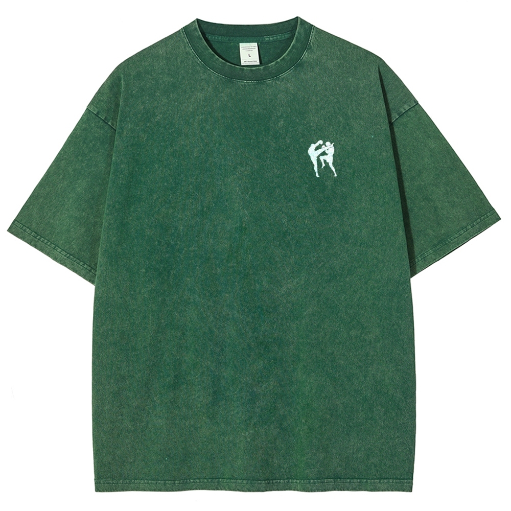 Muay Thai Pattern Washed Vintage Short Sleeves T-Shirt-moweekender