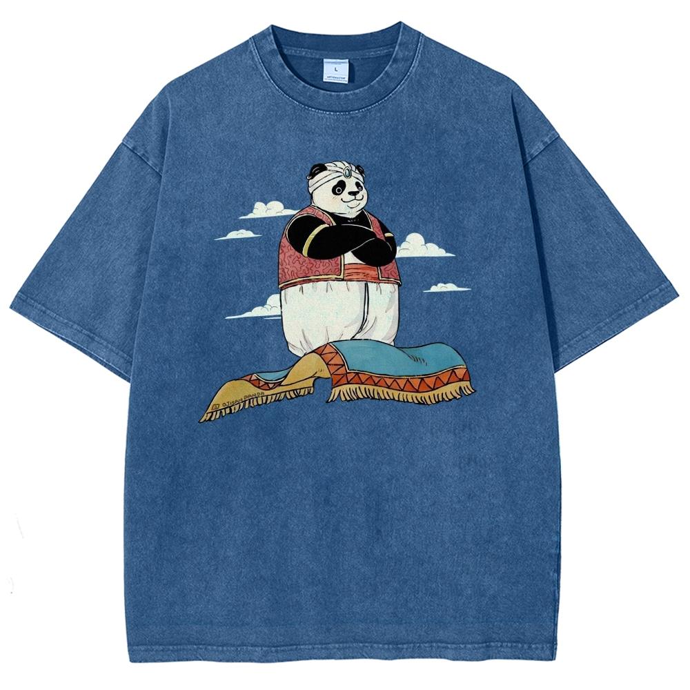 Arab Panda Pattern Washed Vintage Short Sleeves T-Shirt-moweekender