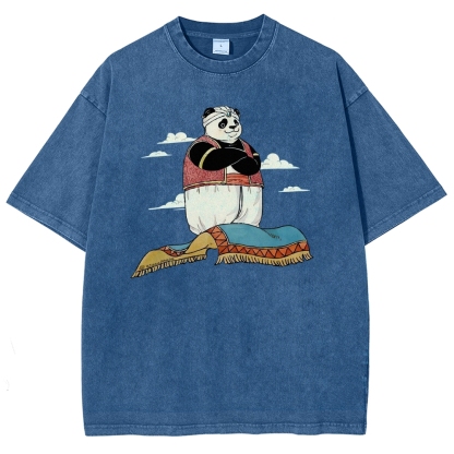 Arab Panda Pattern Washed Vintage Short Sleeves T-Shirt-moweekender