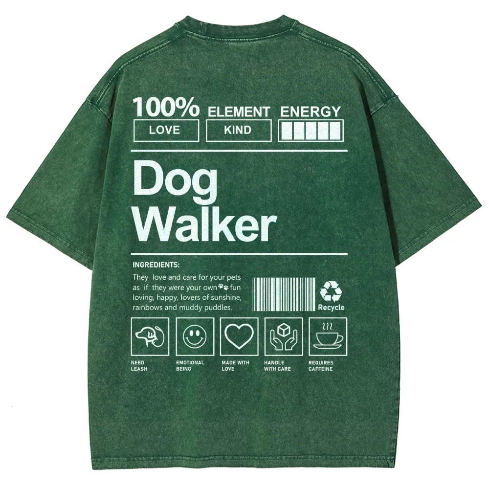 Dog Walker Pattern Washed Vintage Short Sleeves T-Shirt-moweekender