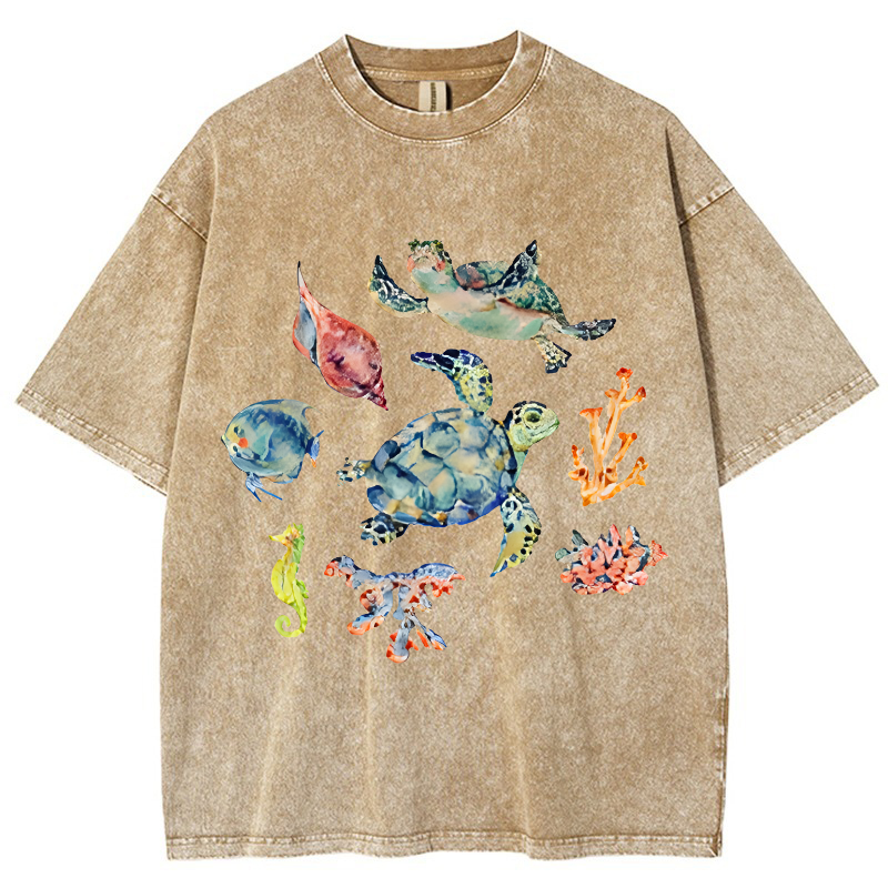 Sea Animal Vintage Snowflake Washed T-Shirt-moweekender