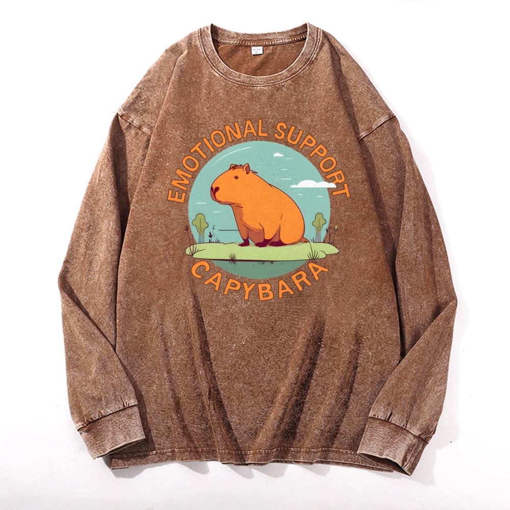 Emotional Support Capybara Deep Washed Vintage Long Sleeves T-Shirt-moweekender