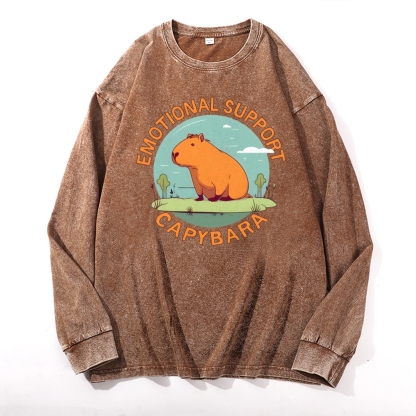 Emotional Support Capybara Deep Washed Vintage Long Sleeves T-Shirt-moweekender