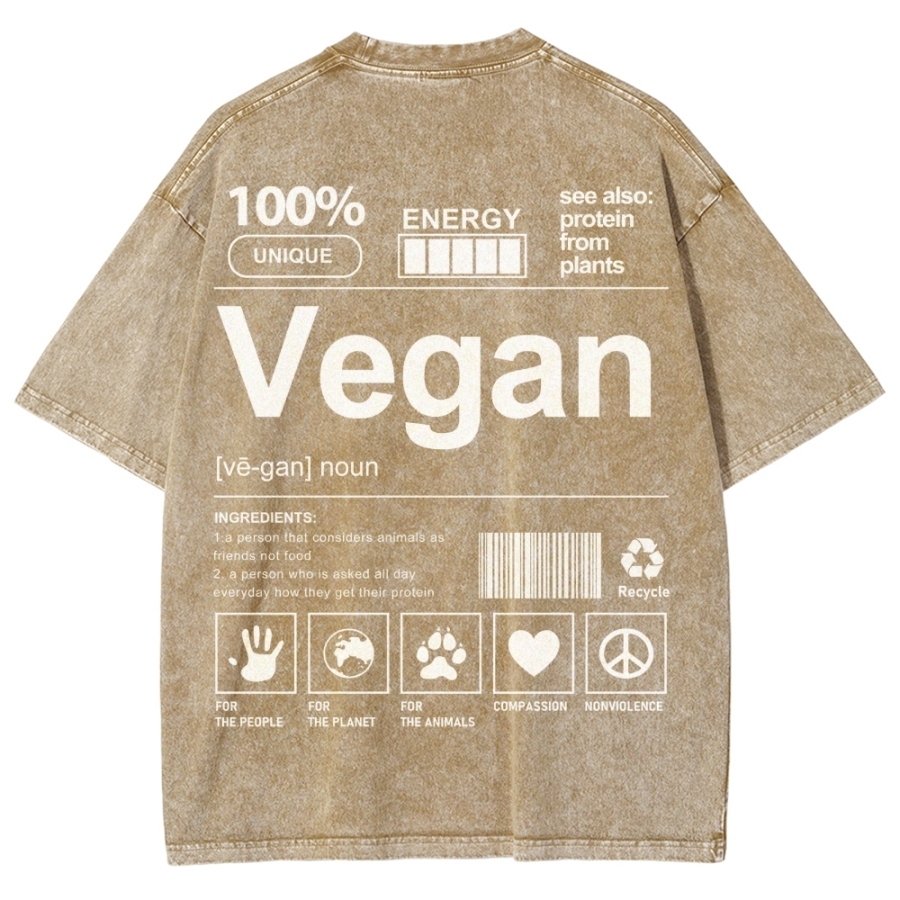 Vegan Pattern Washed Vintage Short Sleeves T-Shirt-moweekender
